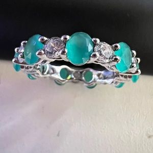 Natural Emerald and Cubic Zirconia Eternity Ring